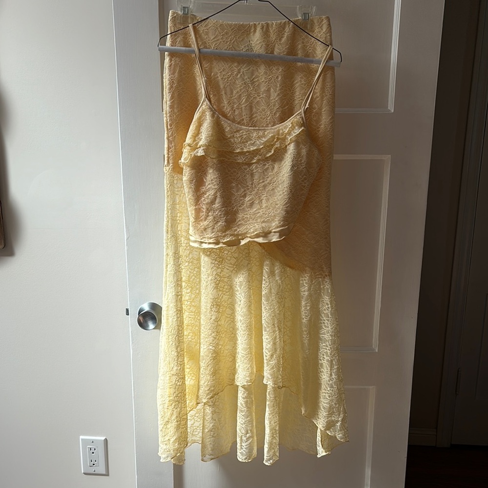 SHEIN Yellow High Low Skirt & crop top